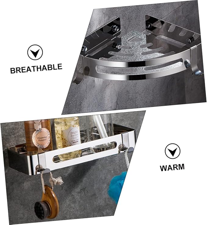 Luxshiny 2pcs Stainless Steel Portable Bathroom Shelf No Drilling Corner Organizer Hooks for Bathroom and Kitchen High Load-bearing Design for Efficient Storage