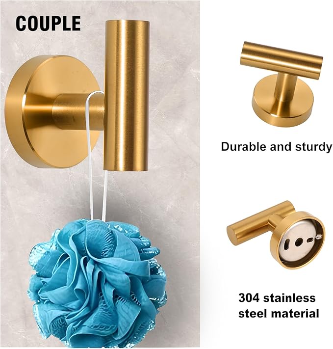 5-Piece Towel Racks for Bathroom, Stainless Steel Bathroom Accessories Set, Bathroom Towel Holder Wall Mounted, Sturdy Bath Towel Bar Set Bathroom Hardware Set (Brushed Gold)