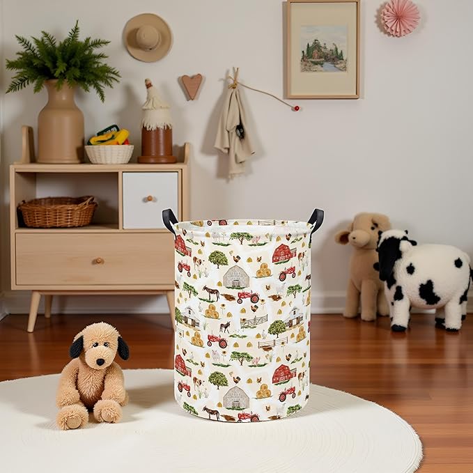 Baby Laundry Hamper kids laundry Basket Waterproof Storage Bin for Bedroom Toy Clothes Organizer Basket Woodland Animals Room D??cor(Farm)