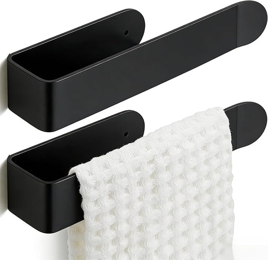 8 Inch 2 Pack Hand Towel Holder, Self Adhesive Towel Bar for Bathroom, Rustproof Aluminum U-Shape Towel Rack Stick on Wall, Black