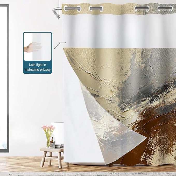 Shrahala Multicolored Modern Abstract No Hooks Shower Curtain with Snap in Liner Set, Artists Oil Paints Closeup Bathroom Décor Polyester Fiber Waterproof for Stall Bathtubs 54 X 80 in
