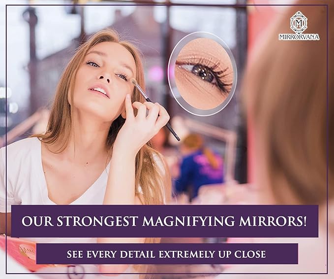 MIRRORVANA 20X & 10X Magnifying Mirror Set with 3 Suction Cups Each - Compact & Travel Ready Mirror for Makeup - Sizes: 6" and 4" Wide