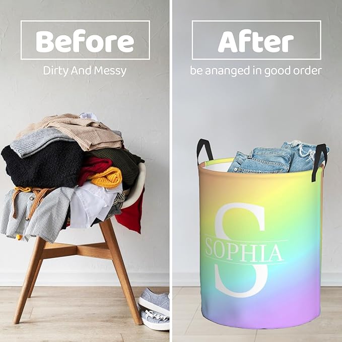 Custom Name Laundry Hamper, Personalized Laundry Baskets with Name for Women Men, Customized Collapsible Dirty Clothes Hamper Easy Storage Gifts for Bedroom Bathroom Living Room