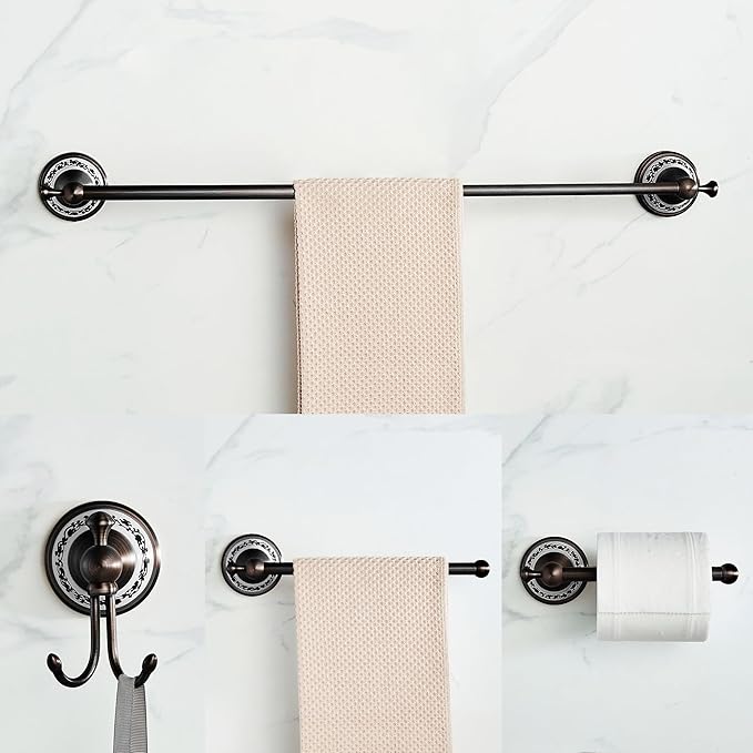 Oil Rubbed Bronze Bathroom Hardware Set,Adjustable Towel Rack, Toilet Roll Paper Holder,Hand Towel Holder,Hook, Bathroom Accessories Set Wall Mounted