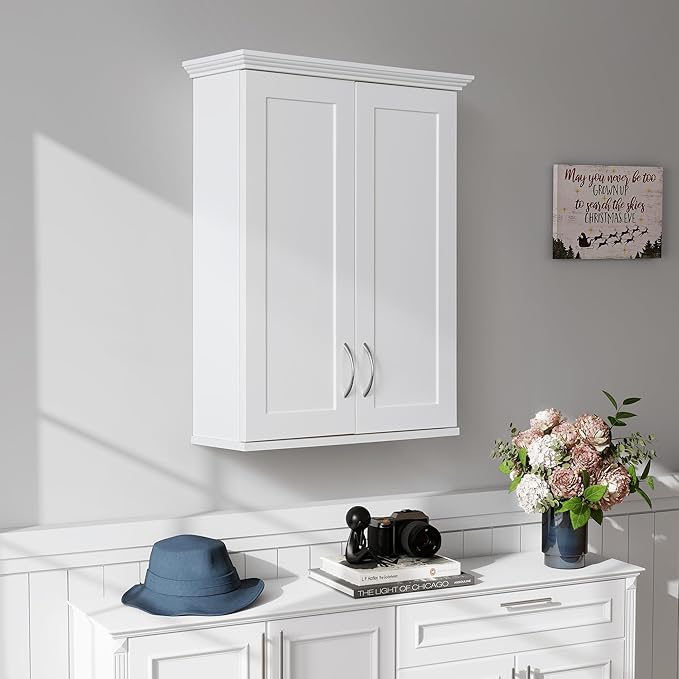 VANIRROR Medicine Cabinet -Bathroom Cabinet Wall Mount with DIY Lighting Unique Top and Dual-Tone Design, Over The Toilet Saver Storage Cabinets