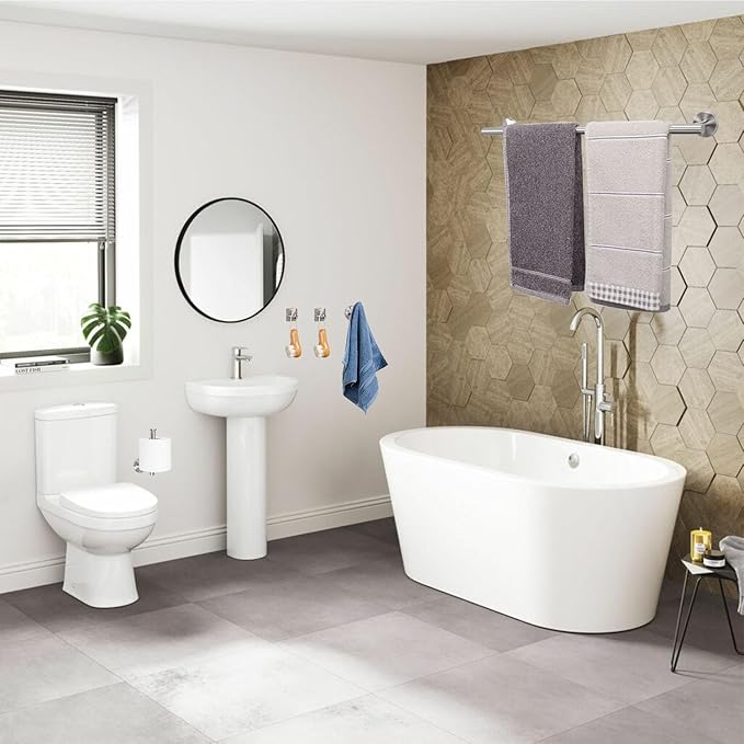 TocTen Bathroom Hardware Set, Thick Stainless Steel Bath Towel Bar Set Including Towel Rack for Bathroom+Toilet Paper Holder+3 Robe Towel Hooks Wall Mount Bathroom Accessory Set(24IN,Brushed Nickel)