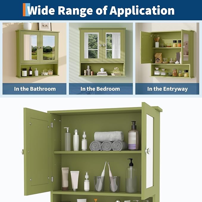 Bathroom Wall Cabinet with Mirrored Doors – Slim Medicine Cabinet with Adjustable Shelf – 2.2x23x5.1 Inch Compact Wall Cabinet for Bathroom, Kitchen, Laundry Room, Entryway