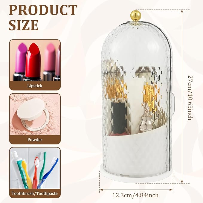 Concealed Toothbrush Holder 360?? Rotating Makeup Brush Organizer Dustproof Cosmetic Brush Container for Toothbrush Lipstick Vanity (white)