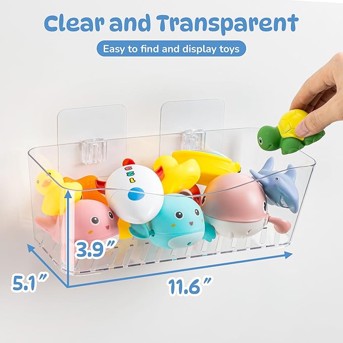 Imncya Bath Toy Storage Clear, Bathtub Toy Storage Organizer, large Capacity Bathtub Shower Caddy, No Drilling Quick-Dry Drainable, Plastic Bath Toy Holder for Bathroom (2 Pack)