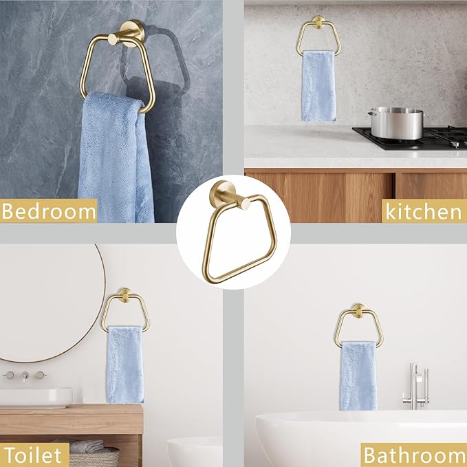 Bath Towel Ring, Bathroom Hardware Towel Holder, Gold Towel Ring for Bathroom, Modern Trapezoid Wall Mounted Towel Hanger, 304 Stainless Steel (Gold)