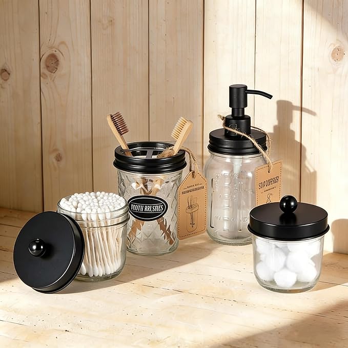 Amolliar Mason Jar Liquid Soap Dispenser Lid, Rust Proof Stainless Steel Replacement, Farmhouse Decor for Kitchen, Bathroom, Bath, Liquid Soap Pump for Hand Soap, Dish Soap, Lotion Soap, Black 2 Pack