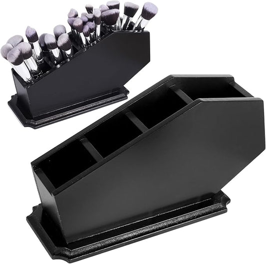 Coffin Brush Holder - Gothic Wooden Makeup Organizer for Vanity - Spooky Halloween Decor for Bathroom, Living Room or Bedroom - Witchy Gifts for Women -Black - 11x6x4 Inches