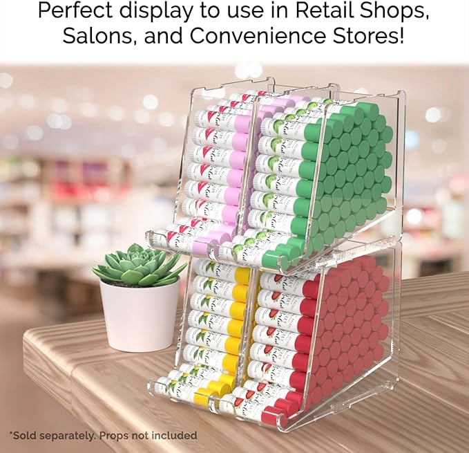 Marketing Holders 2 Pack Clear Acrylic Lip Balm Dispenser Stackable and Small Home Freestanding Countertop Display for Lipsticks Glosses Chapsticks or Essential Oils in Stores and Boutiques