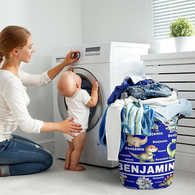Custom Dinosaur Laundry Baskets, Personalized Dinosaur Gifts, Collapsible Laundry Hamper with Name for Kids Adults Home Decoration