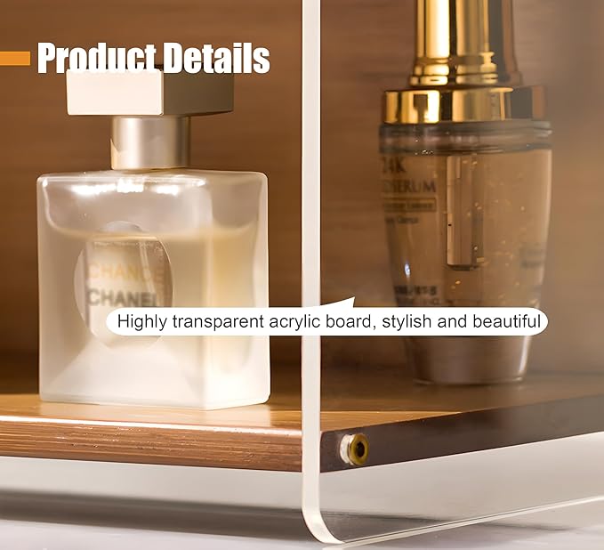 20 Inches Bamboo Cosmetic Organizer, Large Vanity Organizer, Makeup Organizer Countertop, Skincare Organizer Countertop