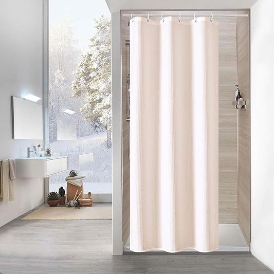 MitoVilla Pink Waffle Small Stall Shower Curtain 36 x 72, Half Size Fabric Narrow Shower Curtains for Bathroom Decor, 36 inch Weighted Shower Curtain Set with Plastic Hooks, Blush Pink