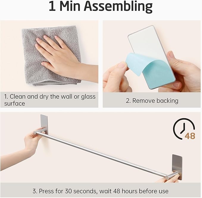 KES Adhesive Towel Bar 30-Inch Bathroom No Drill Towel Holder Sticky on Towel Rack Easy Install SUS304 Stainless Steel Rustproof Brushed Finish, A7000S75B-2