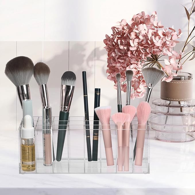 DOITOOL 24-Grid Acrylic Lipstick Holder and Makeup Organizer Display Rack 8.3X3.5X3 in Clear Cosmetics Storage Stand for Lipsticks and Makeup Tools