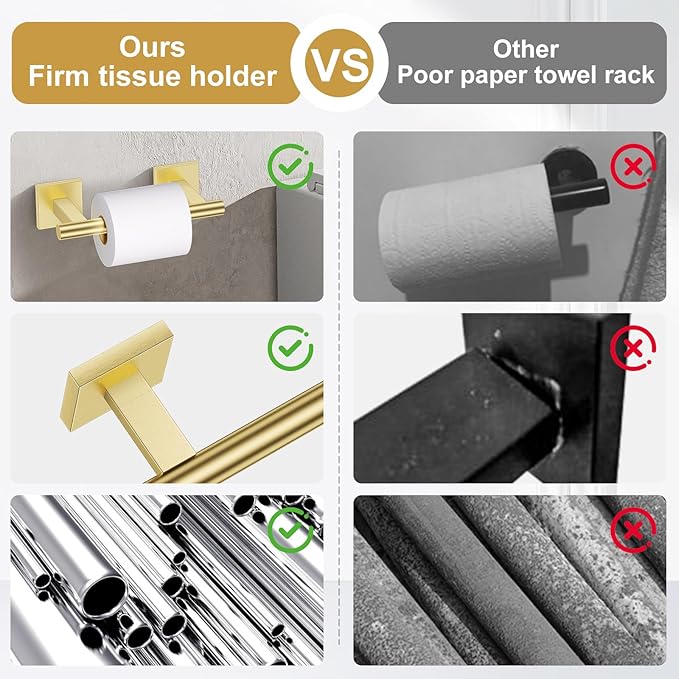 10 Pieces Brushed Gold Towel Bar Set, Double Dase Toilet Paper Holder Bathroom Hardware Set, 23.6 Inch Stainless Steel Towel Rack for Bathroom Wall Mounted