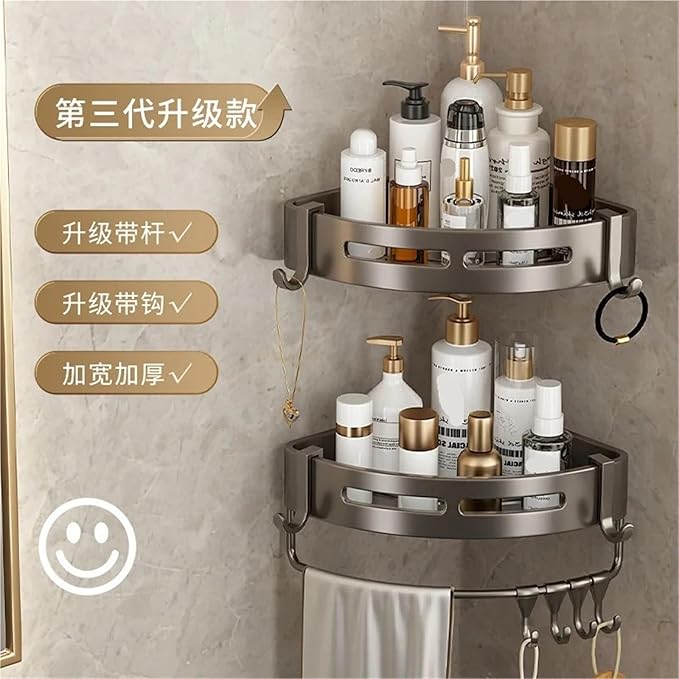 Triangular Wall-Mounted Shelf for Bathroom Or Toilet Area Rectangle Additional Balcony Storage Space for Small Bathrooms(Silver,Semicircle_1PCS NO Bars)