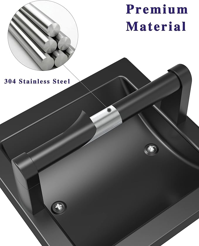 Matte Black Recessed Toilet Paper Holder for Large Rolls, Pivoting Black Toilet Paper Holder Wall Mount Stainless Steel, in Wall Toilet Paper Holders Black, Bathroom Toilet Paper Wall Holder