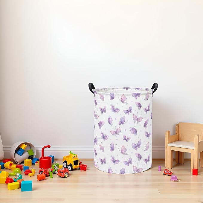 Baby Laundry Hamper kids laundry Basket Waterproof Storage Bin for Bedroom Toy Clothes Organizer Basket Woodland Animals Room D??cor(Purple Butterfly)