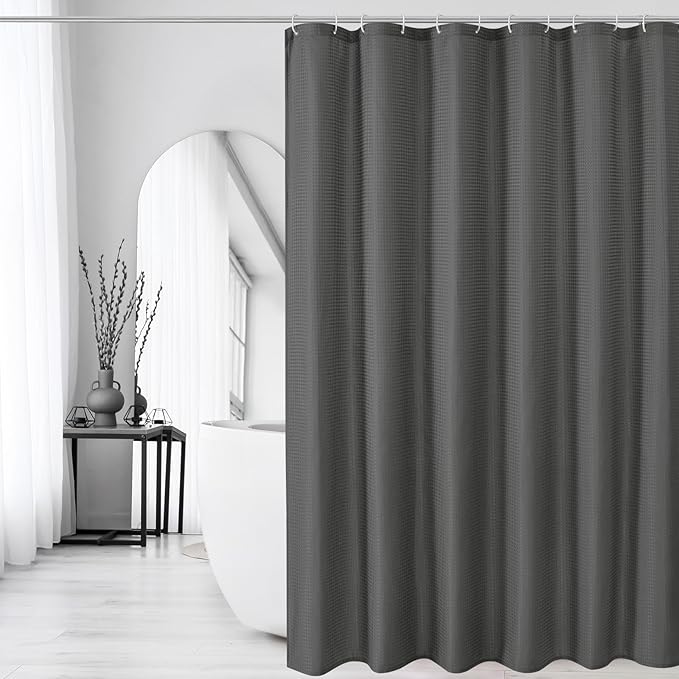 Gibelle Charcoal Grey Shower Curtain, Waffle Weave Textured Fabric Shower Curtain for Bathroom - Soft Cloth & Hotel Spa Luxury, Water Repellent, Machine Washable, 72X72, Charcoal Grey