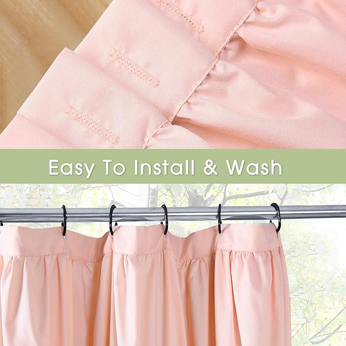 Peach Ruffle Shower Curtain, Vintage Handcrafted Bow Tie Bath Curtain for Master Bathroom, Ruched Microfiber Bathroom Curtain with 12 Buttonholes, 72" W x 72" H (LQ-10)