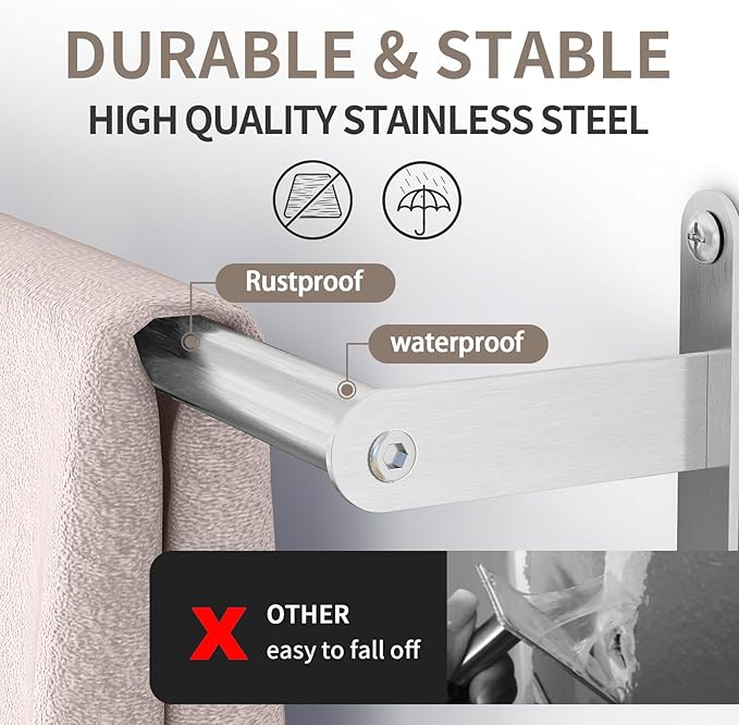 JUYSON 24 Inch Bathroom Towel Bar, Towel Racks for Bathroom Wall Mounted, Stainless Steel Heavy Duty Modern Single Towel Bar Holder Towel Rod Wall Mounted(Single Bar-Brushed Nickel,24 in)
