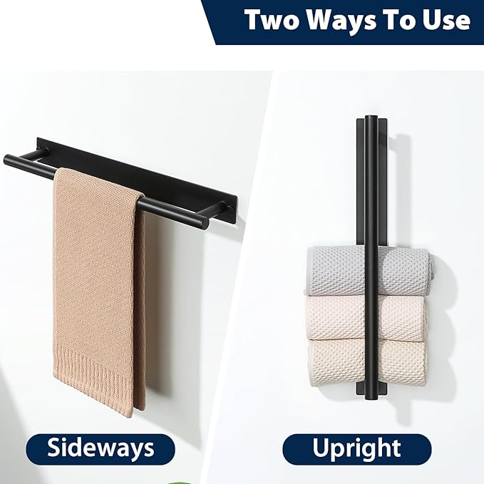 Alise Adhesive Towel Bar Black,Towel Racks for Bathroom Wall Mounted,Bathroom Towel Rack SUS304 Stainless Steel,Towel Holder for Kitchen/Bathroom Hardware Decoration,Sticky or Screw-Mounted,16 Inch