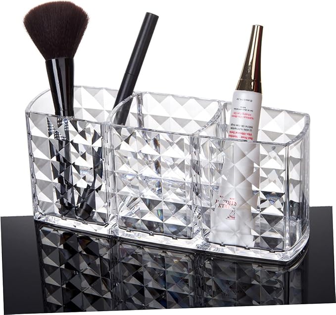 minkissy Acrylic Diamond Pattern Makeup Brush Holder Cosmetic Storage Box Compartments Organizer for Makeup Lipsticks and Beauty Tools Stylish Desktop Display Stand