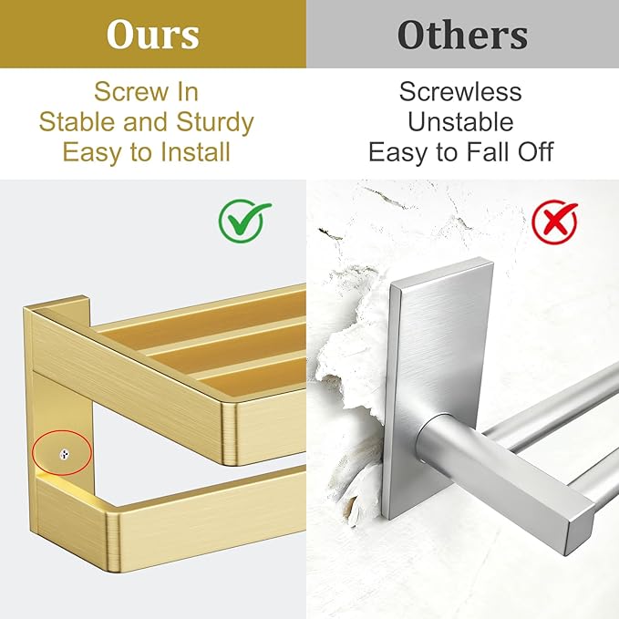 TNOMS Towel Racks Double Towel Bar,Brushed Gold Towel Holder 23.6-inch Stainless Steel Bathroom Hardware Accessories Set