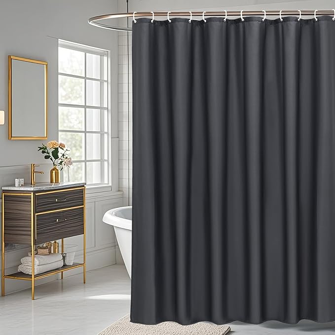 AooHome Fabric Shower Curtain 54 Width x 72 Height Inch, Solid Color Bath Curtain with Hooks for Hotel, Water Repellent, Dark Grey