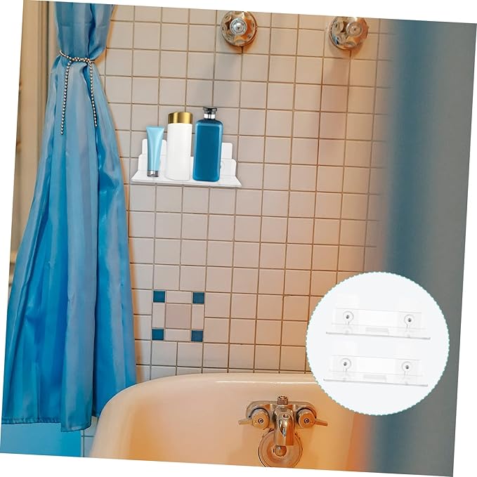 POPETPOP 8pcs Wall Mounted Acrylic Storage Shelf for Bathroom Easy to Install Multi-Functional Organizer for Shampoo Conditioner and Sundries