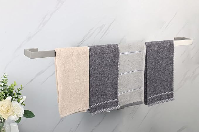 TocTen Bath Towel Rack - Square Base Thicken SUS304 Stainless Steel Towel Bar for Bathroom, Bathroom Bar Accessories Towel Rod Heavy Duty Wall Mounted Towel Holder (Brushed Nickel, 33 Inch)