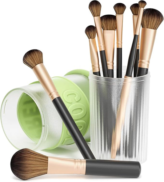 Li&Zhao Makeup Brush Holder with Lid - Makeup Brush Organizer Plastic Makeup Brush Holder for Vanity Expandable Makeup Brush Cup Pencil Holder for Desk Pen Holders for Desktop Countertop Bathroom