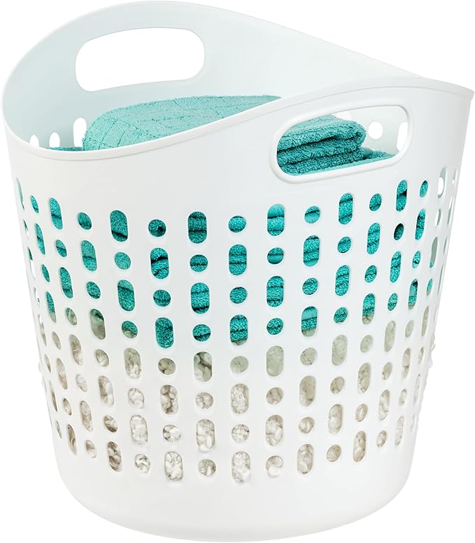 IRIS USA Laundry Basket Hamper, 40L Flexible Portable Plastic Dirty Clothes Bag with Ventilation Holes for Bedroom Bathroom Apartment Dorm Laundry Room Blankets Pillows Trinkets Organization, White