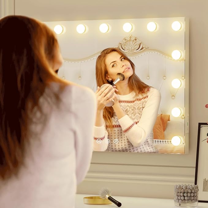 Hollywood Vanity Mirror, 15 Led Bulbs，3 Color Lights，Beautiful Make Up Lighted Mirror, Aluminum Metal Frame（23" x 18"）