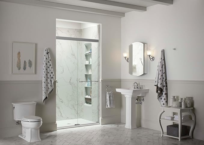 Kohler 3073-NA Archer 20" W x 31" H Aluminum Single-Door Bathroom Medicine Cabinet with Mirror, Recessed or Surface Mount Bathroom Wall Cabinet, Beveled Edges