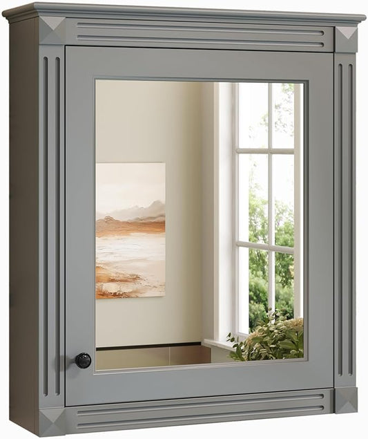 Merax Bathroom Medicine Cabinet with Mirror Door & Adjustable Shelves, 24" x 28" Wall Mounted Storage Cabinet with Mirror, Over The Toilet Wall Cabinet