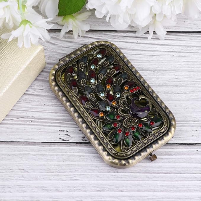 Beaupretty Vintage Foldable Makeup Mirror Pocket Size Antique Metal Double- Sided Compact Mirror Vanity MirrorTravel Mirror for Women