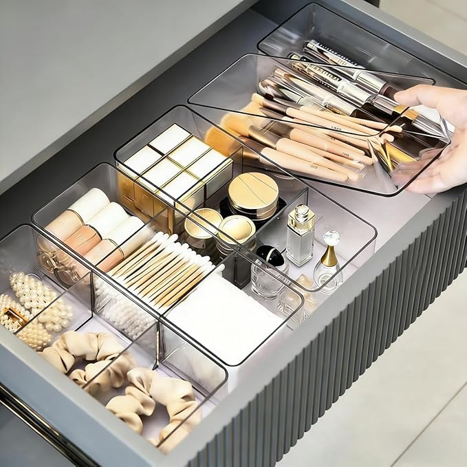 Acrylic Organizers: Makeup Organizer for Drawer for Bathroom Countertop - Cosmetic Organizer for Vanity, Kitchen, Office, Makeup Storage (3-Compartment)