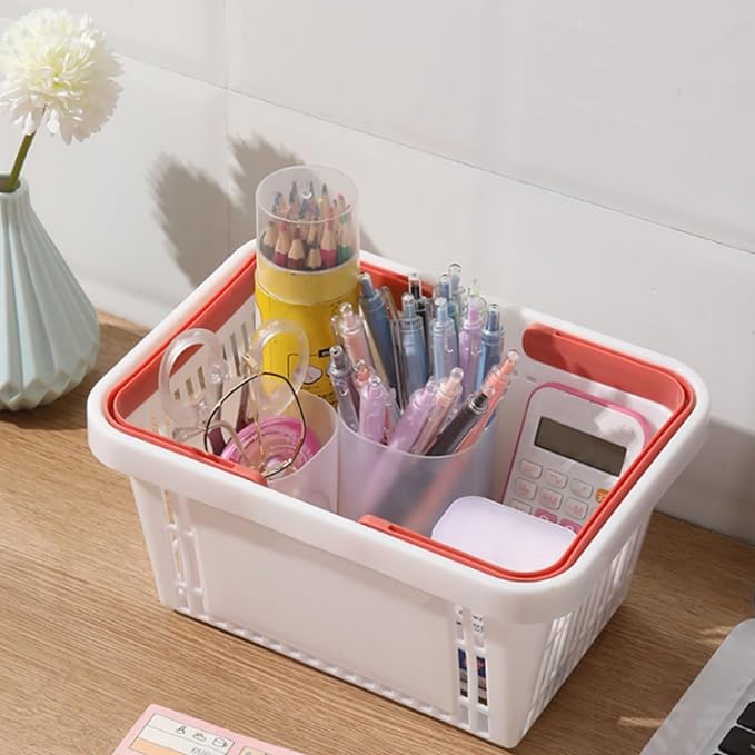 ZAVOOS 4 Pack Portable Shower Caddy Basket, Small Plastic Shopping Baskets with Handle for Retail Store, Stackable Storage Basket Organizer Bin for Bathroom, Pantry, Kitchen
