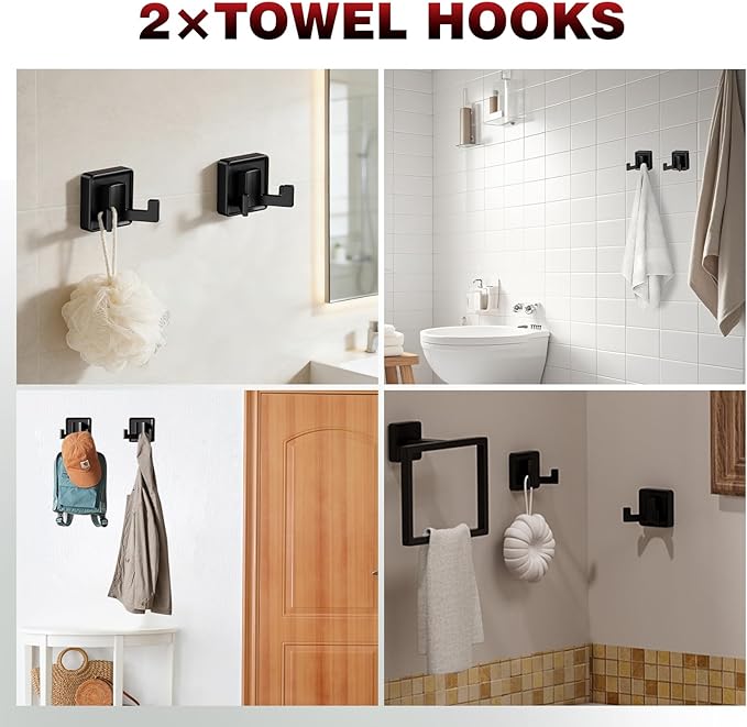 SHUNLI 5-Pieces Matte Black Bathroom Hardware Accessories Set, SUS304 Stainless Steel Towel Bar, Toilet Paper Holder, Bathroom Towel Holder with Wall Mounted