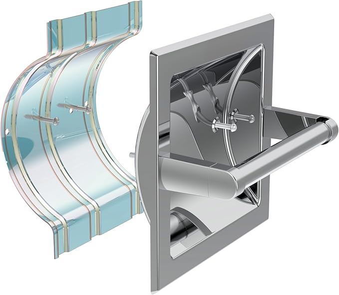 Polished Chrome Recessed Toilet Paper Holder, Bathroom Wall Mount Recessed Pivoting Toilet Tissue Roll Paper Holder Include Rear Mounting Bracket