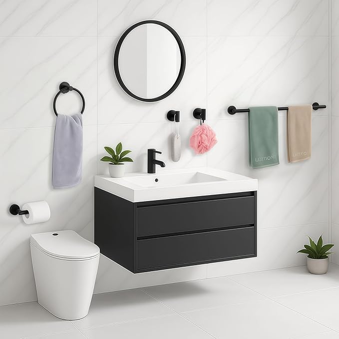 5-Piece Matte Black Bathroom Hardware Set, Towel Racks Set for Bathroom SUS304 Stainless Steel Toilet Paper Holder Wall Mounted, 24 Inch Modern Bathroom Accessories Kit