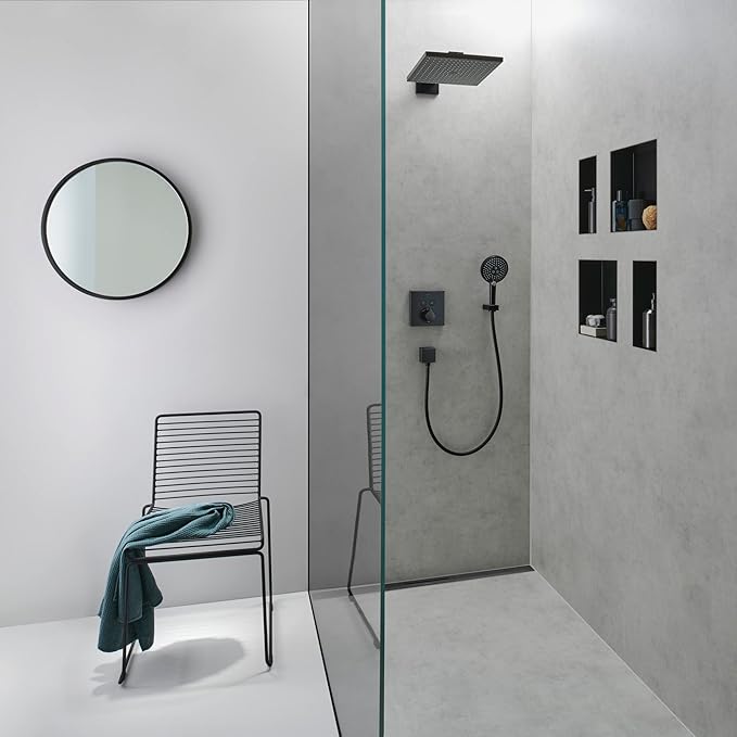 hansgrohe XtraStoris Minimalistic Recessed Wall Niche with Open Frame 12"x 6"x 4" in Matte Black, 56070670
