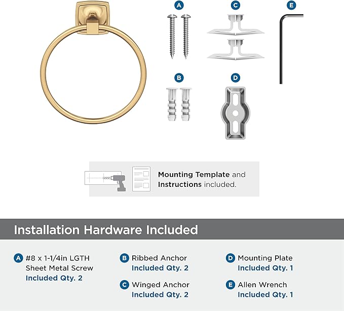Amerock BH36092CZ | Champagne Bronze Towel Ring | 7-9/16 in (192 mm) Length Towel Holder | Stature | Hand Towel Holder for Bathroom Wall | Small Kitchen | Bath Accessories