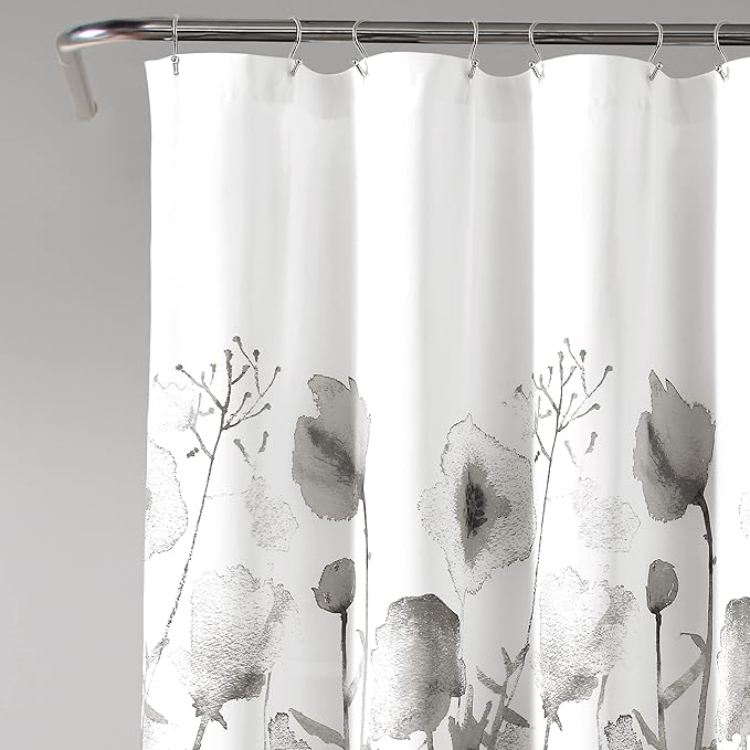 Lush Decor Zuri Flora Shower Curtain Single 72" W x 72" L Light Gray - Floral Shower Curtains for Bathroom - Gray Bathroom Curtain - Cottage Decor