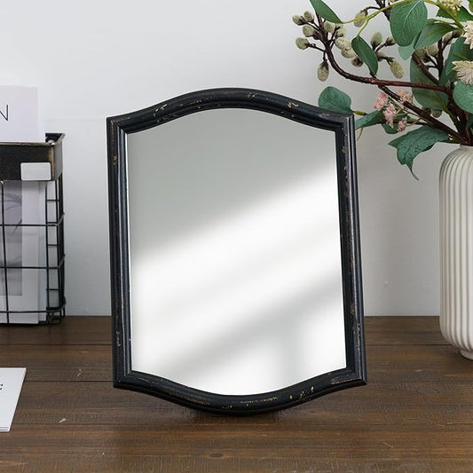 Small Vintage Vanity Black Makeup Scalloped Mirror Antique Wavy Square Farmhouse Mirror for Tabletop Living Room Bedroom Countertop Dresser 9.13x12